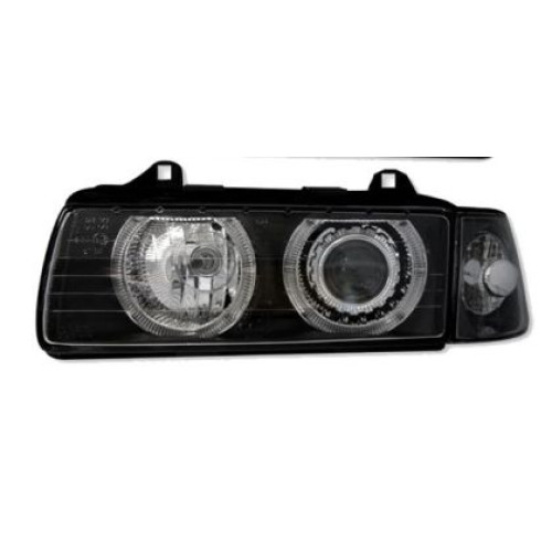 Faruri BMW E36 Angel Eyes (1991-2000) 4d sedan - negru DEPO SWB04DB